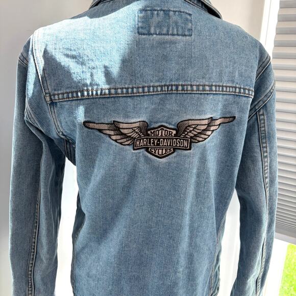 Harley Davidson Vintage 1990s Jean Jacket Women's Medium Wings Patchwork - Picture 9 of 10